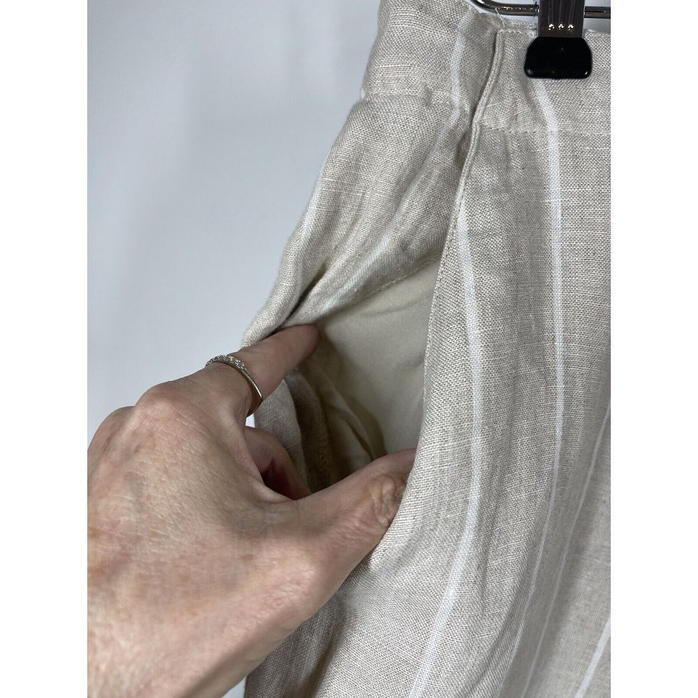 Sanctuary Women's 100% Tan Linen White Striped Pants Tie Waist Pockets Size 29 - Picture 4 of 16